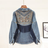 Floral Embroidery Suede Fringe Demin Jacket
